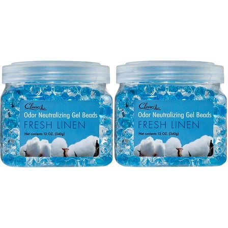 Clear Air 12oz (2-Pack) Odor Eliminator Gel Beads Air Freshener Essential Oils - Fresh Linen Scent