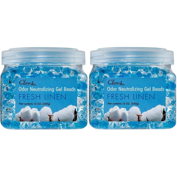 Clear Air 12oz (2-Pack) Odor Eliminator Gel Beads Air Freshener Essential Oils - Fresh Linen Scent