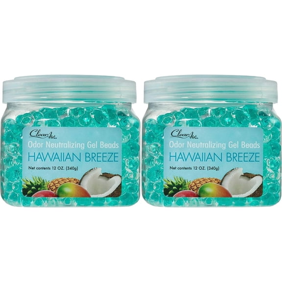 Clear Air Odor Eliminator Gel - 12 oz, Pack of 2 - Air Freshener Made with Essential Oils - Eliminates Odors in Bathrooms, Cars, Boats, RVs & Pet Areas - Hawaiian Breeze Scent