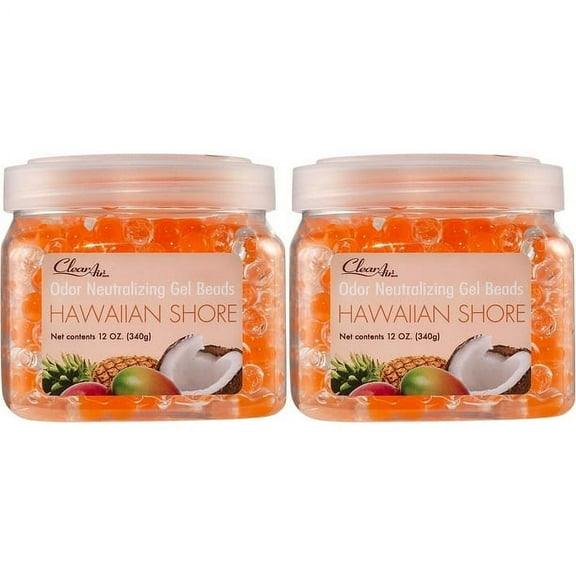 Clear Air 12oz (2-Pack) Odor Eliminator Gel Beads Air Freshener Essential Oils - Hawaiian Shore Scent