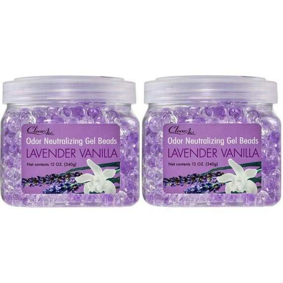 Clear Air 12oz (2-Pack) Odor Eliminator Gel Beads Air Freshener Essential Oils - Lavender Vanilla Scent