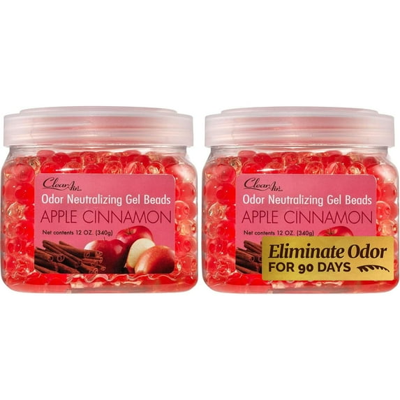 Clear Air Odor Eliminator Gel Beads - 12 oz, Pack of 2 - Air Freshener Made with Essential Oils - Eliminates Odors in Bathrooms, Cars, Boats, RVs & Pet Areas - Apple Cinnamon Scent