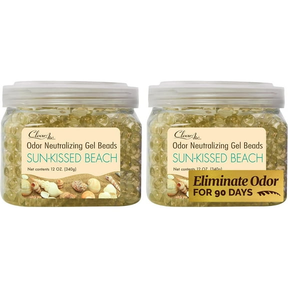 Clear Air Odor Eliminator Gel Beads - 12 oz, Pack of 2 - Air Freshener Made with Essential Oils - Eliminates Odors in Bathrooms, Cars, Boats, RVs & Pet Areas - Sun-Kissed Beach Scent