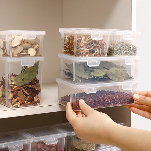 Clear Airtight Food Storage Containers, BPA-Free Bread Keeper, Stackable Kitchen Organizer for Spices, Herbs, Snacks & Pantry, 7.5" x 3.5"