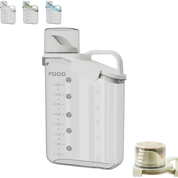 Clear Airtight Food Storage Containers, Cereal Plastic Dispenser with Pouring Spout and Measuring Cup, Plastic Cereal Container, Reusable Stackable (Blue, 2L)