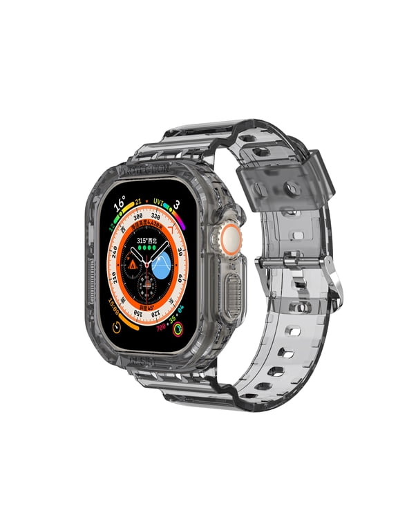 Clear All-in-One Band Case for Apple Watch Ultra 1/2/3/4, Shockproof TPU Sport Wrist Strap