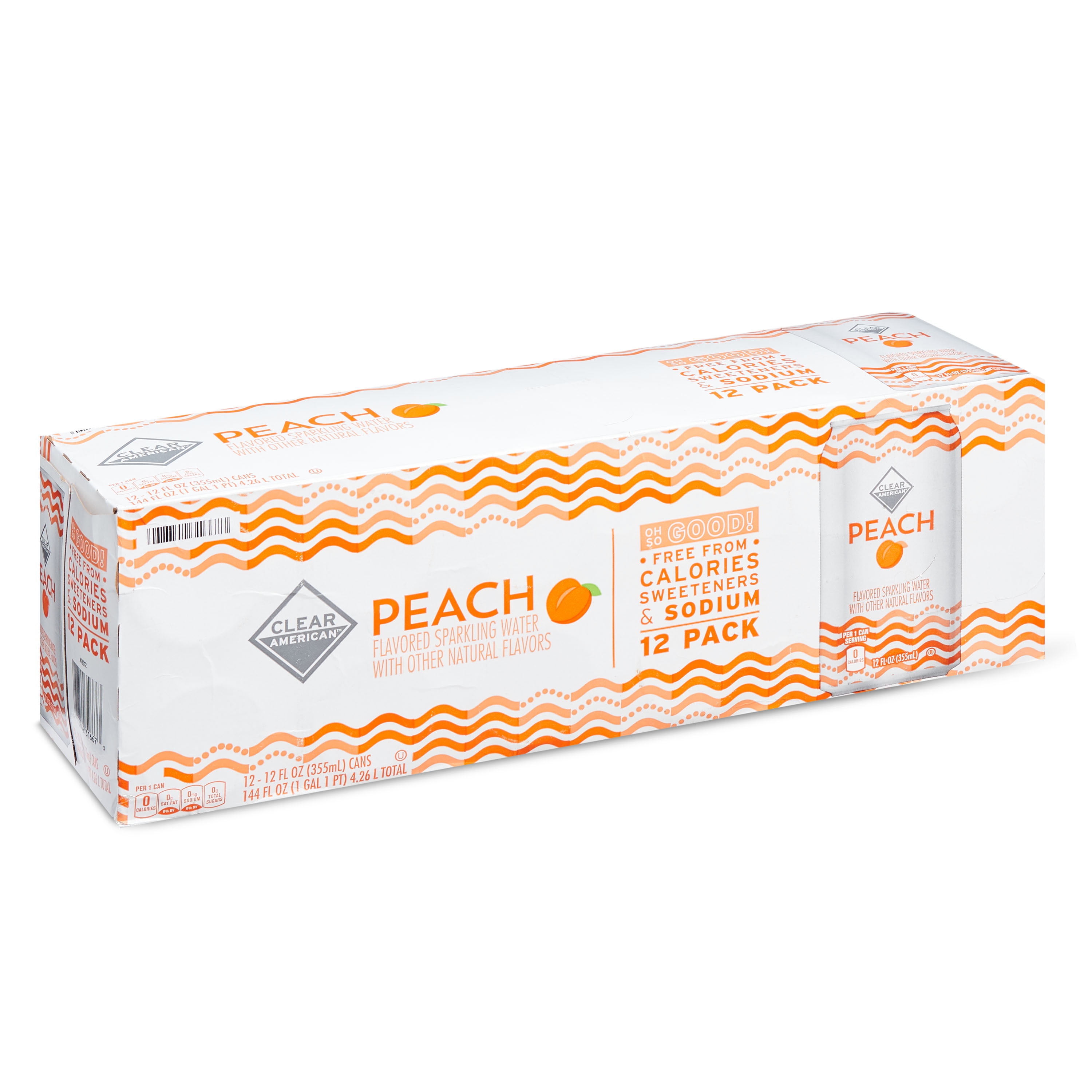 Clear American Unsweetened Peach Sparkling Water, 12 Fl Oz, 12 Pack Cans