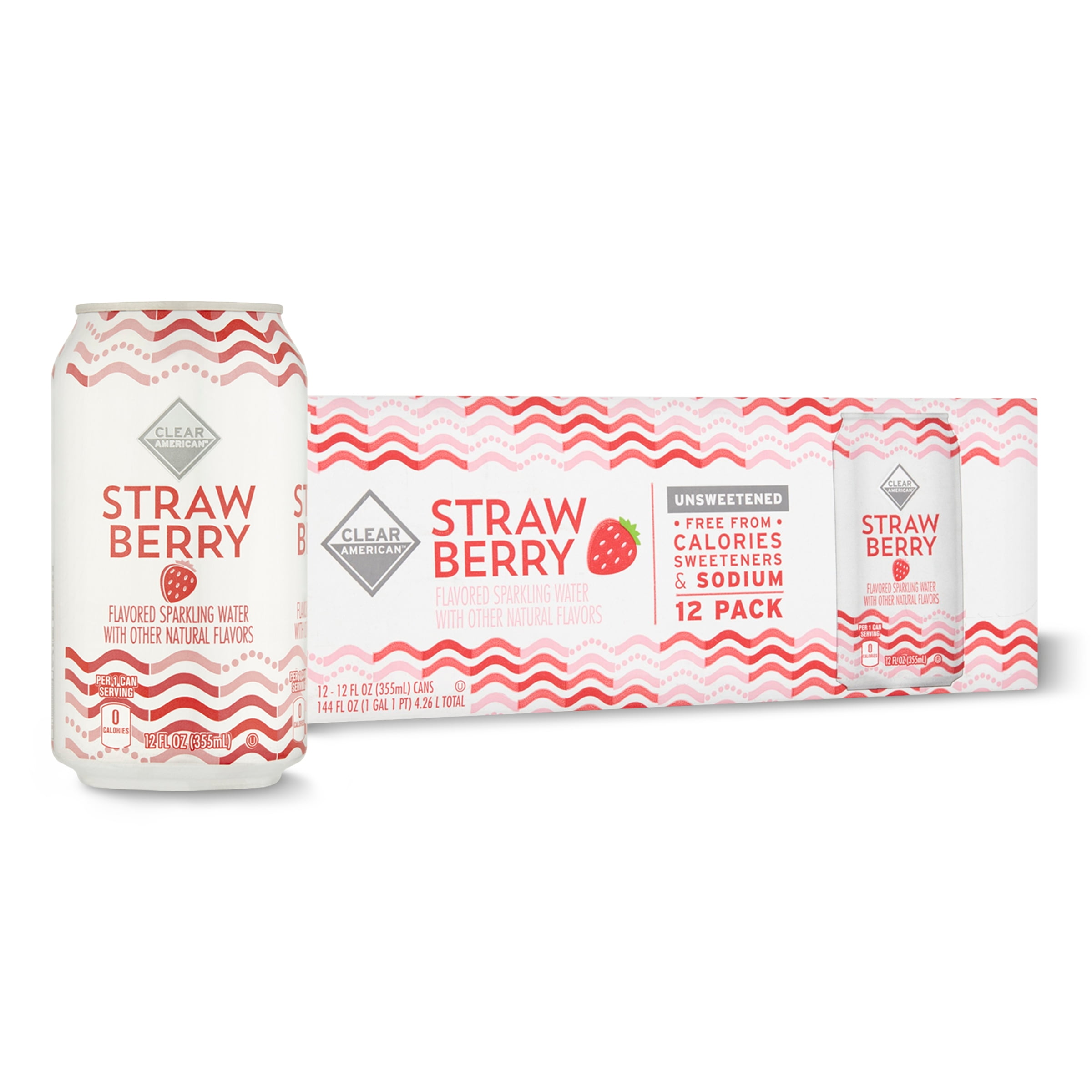 Clear American Unsweetened Strawberry Sparkling Water, 12 Fl Oz, 12 Pack Cans