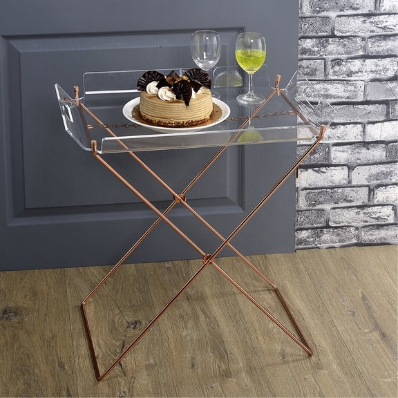 Clear And Copper Tray Table With Removable Acrylic Top For Living Areas Contemporary Portable Base