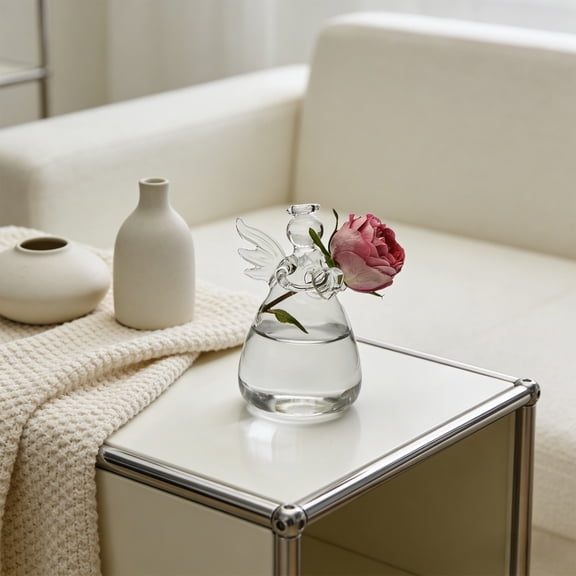 Clear Angel Shaped Glass Vase - Cute Crystal Flower Arrangement Container for Home Decor & Hydroponics