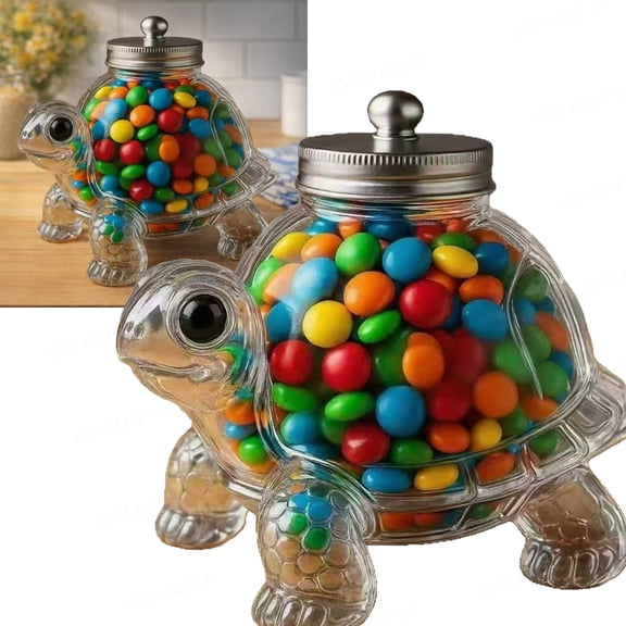 Clear Animals Candy Jar 1 Count Cute Turtle Shape Snack Container Airtight Lid Cookie Canister Food Storage Pot Practical Gifts for Kitchen Counter Animals Lovers