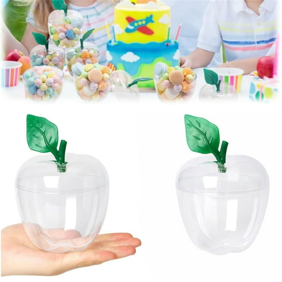 Clear Fruit Shaped Containers Jar,Reusable Storage Box with Cute Leaf,Plastic Candy Box,Christmas Holiday Gift Box,for Wedding Valentine Party (2 Pack)