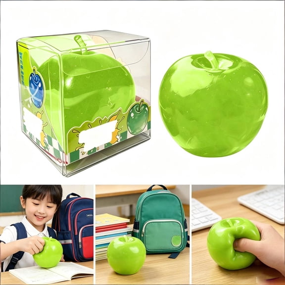 Clear Apple Squishy Stress Ball, Cute Transparent Fruit Squeeze Toy for Anxiety Relief, Slow Rising Sensory Fidget Toy for Kids & Adults, Summer Party Favors(Green)