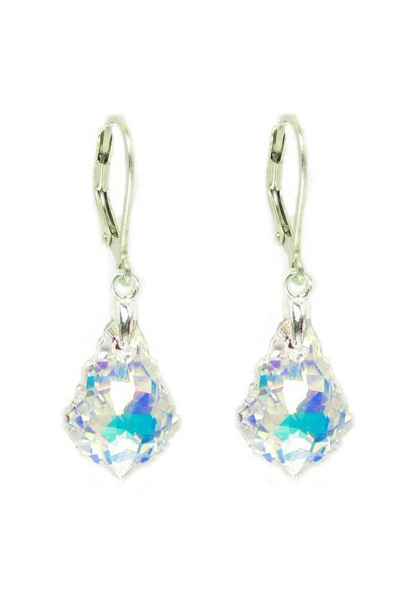 Clear Aurora Borealis Swarovski Elements Crystal Sterling Silver Leverback Dangle Earrings