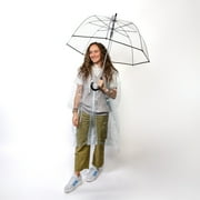 Clear Auto Open Bubble Stick Umbrella + Clear Poncho 2-Pack