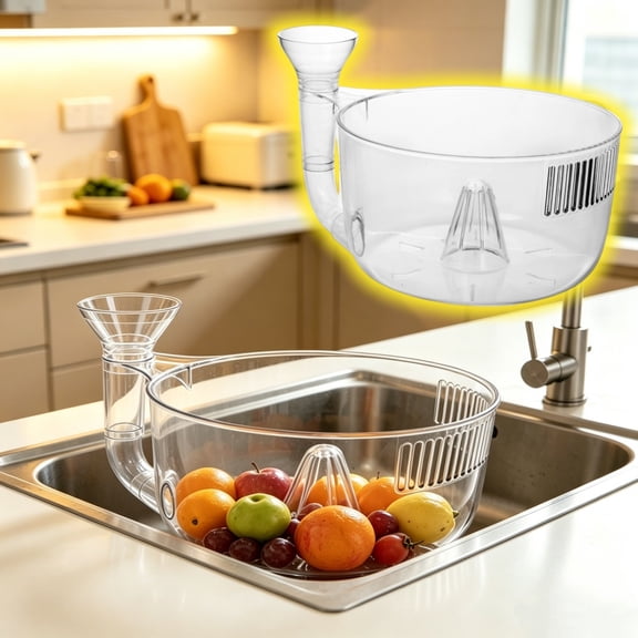 Clear Automatic Rinsing Colander, Strainer Style Vegetable Drain Basket, Transparent Kitchen Filter Basket, Food Drainer for Daily Cooking and Household Kitchen Prep Work