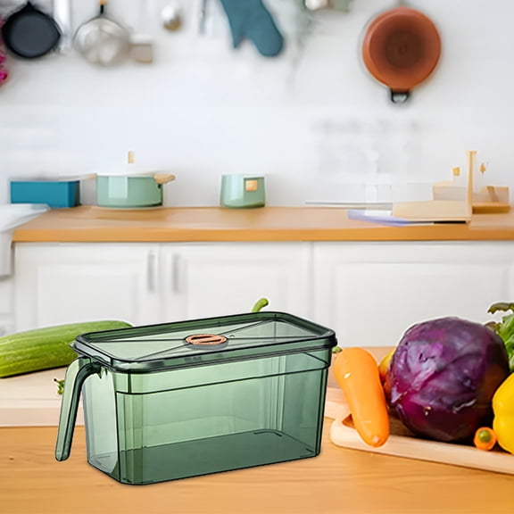 Clear BPA-Free Plastic Refrigerator Organizer Bin - 26cm Stackable Fridge Storage Container with Lid & Handle - Sealed Fresh-Keeping Tote for Food, Vegetables, Meat