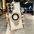 thumbnail image 1 of Clear Back Plating Case for Samsung Galaxy S23 Ultra - Stylish Design with Ring Kickstand and Lens Protector Wireless Charging Anti-scratch Case Cover Compatible with Galaxy S23 Ultra, Gold, 1 of 7