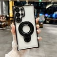 thumbnail image 1 of Clear Back Plating Case for Samsung Galaxy S23 Ultra - Stylish Design with Ring Kickstand and Lens Protector Wireless Charging Anti-scratch Case Cover Compatible with Galaxy S23 Ultra, Black, 1 of 7