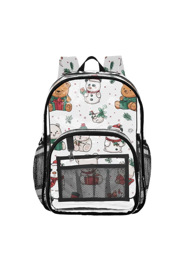 Clear Backpack 12L Large Capacity Transparent Waterproof Bear Snowmen Polka Dots