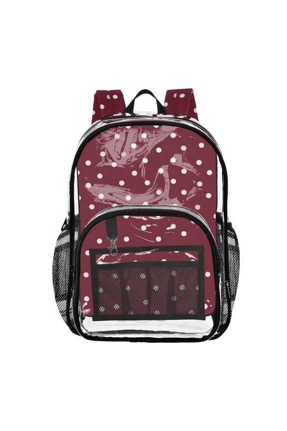 Clear Backpack 12L Large Capacity Transparent Waterproof Burgundy Polka Dot
