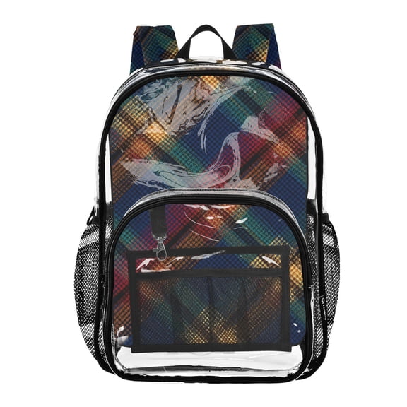 Clear Backpack 12L Large Capacity Transparent Waterproof Dark Checkered