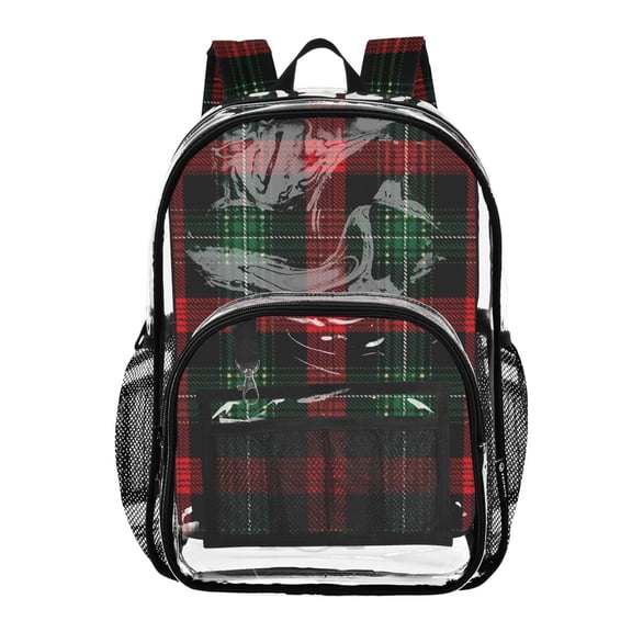 Clear Backpack 12L Large Capacity Transparent Waterproof Deep Red Tartan Plaid