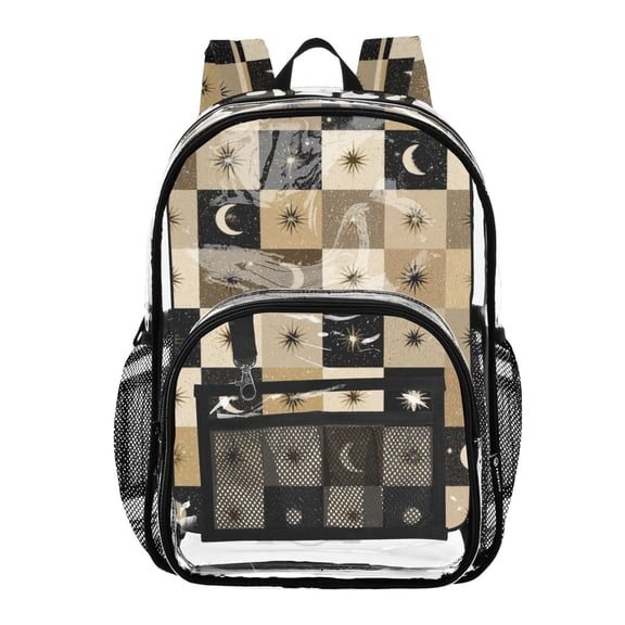 Clear Backpack 12L Large Capacity Transparent Waterproof Moons Stars Checkered Squares
