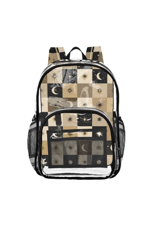 Clear Backpack 12L Large Capacity Transparent Waterproof Moons Stars Checkered Squares