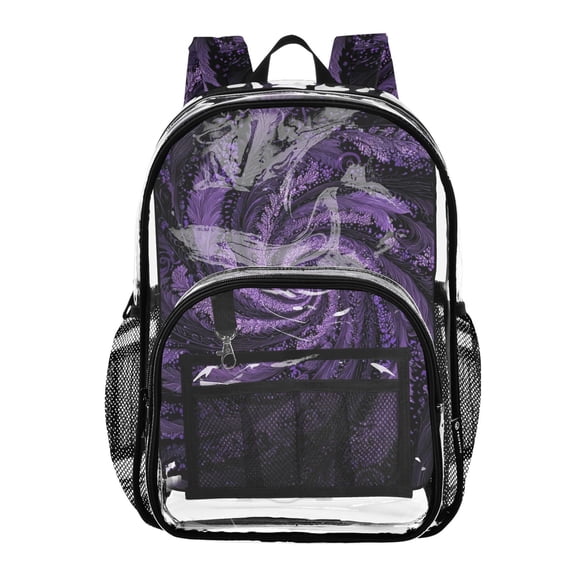Clear Backpack 12L Large Capacity Transparent Waterproof Purple Swirl Pattern