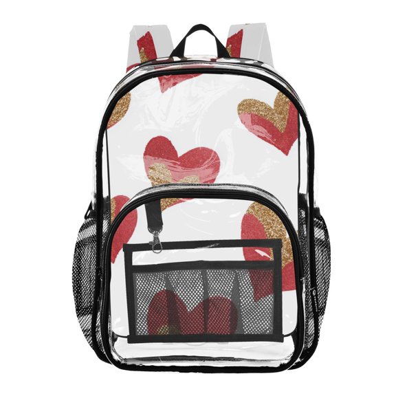 Clear Backpack 12L Large Capacity Transparent Waterproof Red Hearts