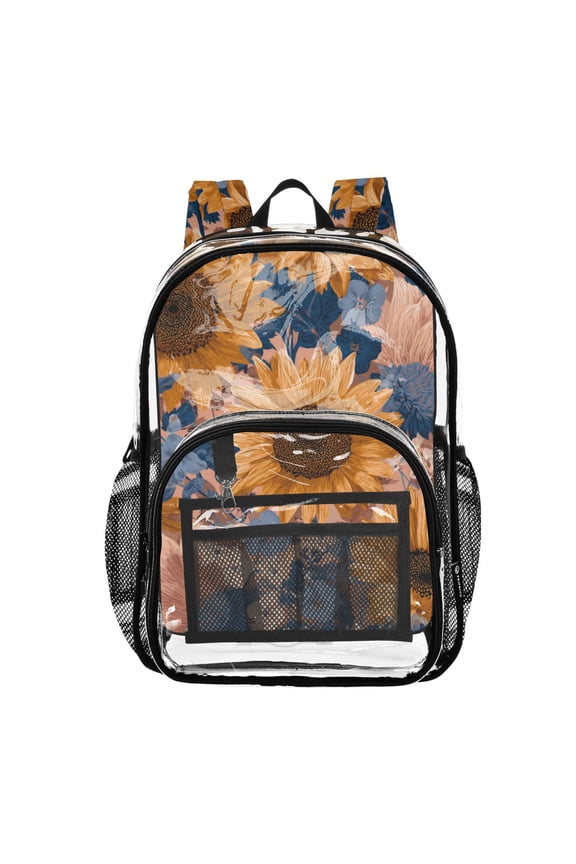 Clear Backpack 12L Large Capacity Transparent Waterproof Retro-style Sunflower