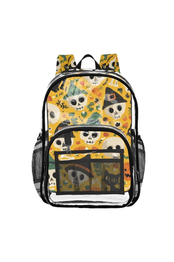 Clear Backpack 12L Large Capacity Transparent Waterproof Witches' Hats Black Cats Pumpkins