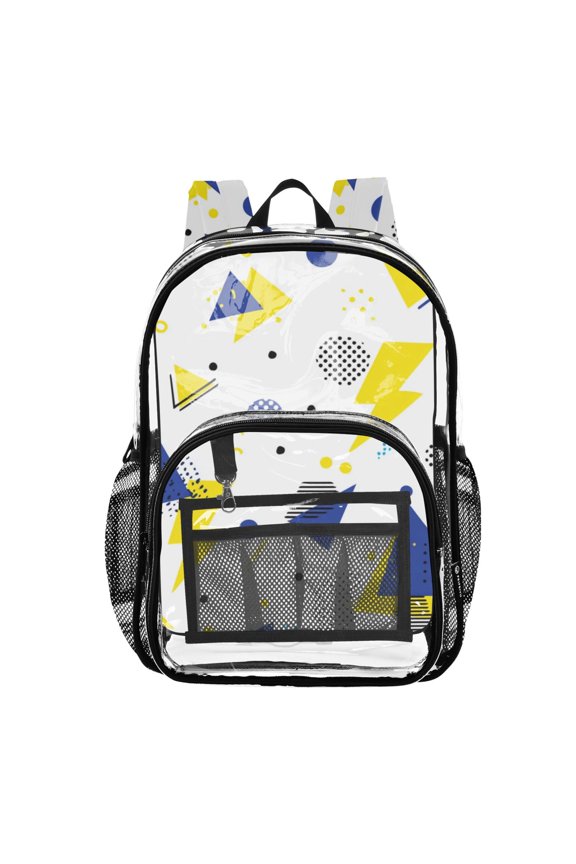 Clear Backpack 12L Large Capacity Transparent Waterproof Yellow and Blue Triangles Dots