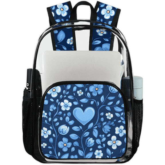 Clear Backpack,17.7 Inch Transparent Backpack with Adjustable Padded Straps & Chest Strap, Large Capacity School College Backpack, Floral Print Design