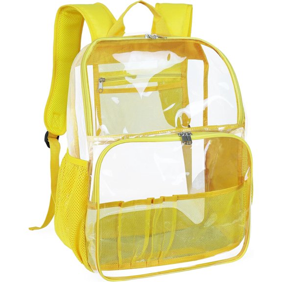 Clear Backpack,18'' See Through Backpack School Approved Heavy Duty Clear Backpack Transparent Bookbag for College Work Travel ,Yellow