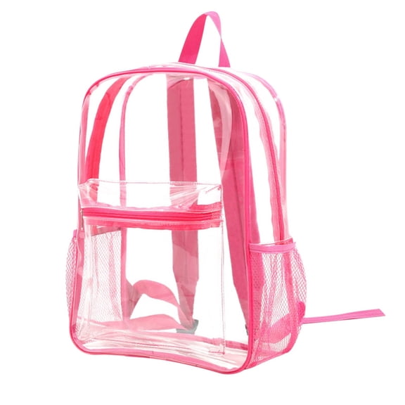 Clear Backpack, Approved Stadium Bag for Concerts, Multi-Pocket Transparent Plastic Backpack with Heavy-Duty Zippers, Water-Resistant Beach Sports Festival Gear Carrier, Red