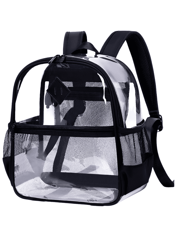 Clear Backpack, Black Transparent PVC School Backpack for Students, Large Capacity See Through Bookbag, Waterproof Travel Backpack, Lightweight Unisex Daypack with Breathable Mesh Straps