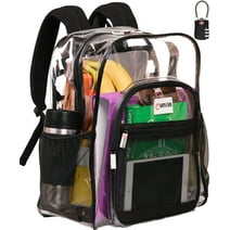 Clear Backpack For Work and School XL (32 L) | TSA Lock | 2-WAY Zip | Transparent PVC | H18" x W14" x D8" | Black Rhino