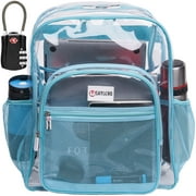 Clear Backpack For Work and School XL (32 L) | TSA Lock | 2-WAY Zip | Transparent PVC | H18" x W14" x D8" | Turquoise Rhino