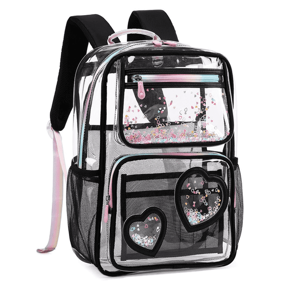 Clear Backpack for Girls Kids Elementary Bookbags Transparent Stadium Approved Travel Daypack See Through Middle College School Bag Large Laptop Backpack for Women Teens Students (Black)