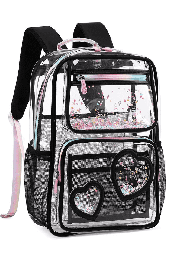 Clear Backpack for Girls Kids Elementary Bookbags Transparent Stadium Approved Travel Daypack See Through Middle College School Bag Large Laptop Backpack for Women Teens Students (Black)