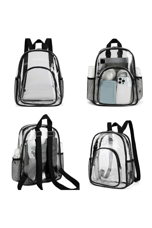 Clear Backpack Heavy Duty Clear Bookbag Transparent Backpack Open Through Plastic For School Work Sports Concert College Black Black