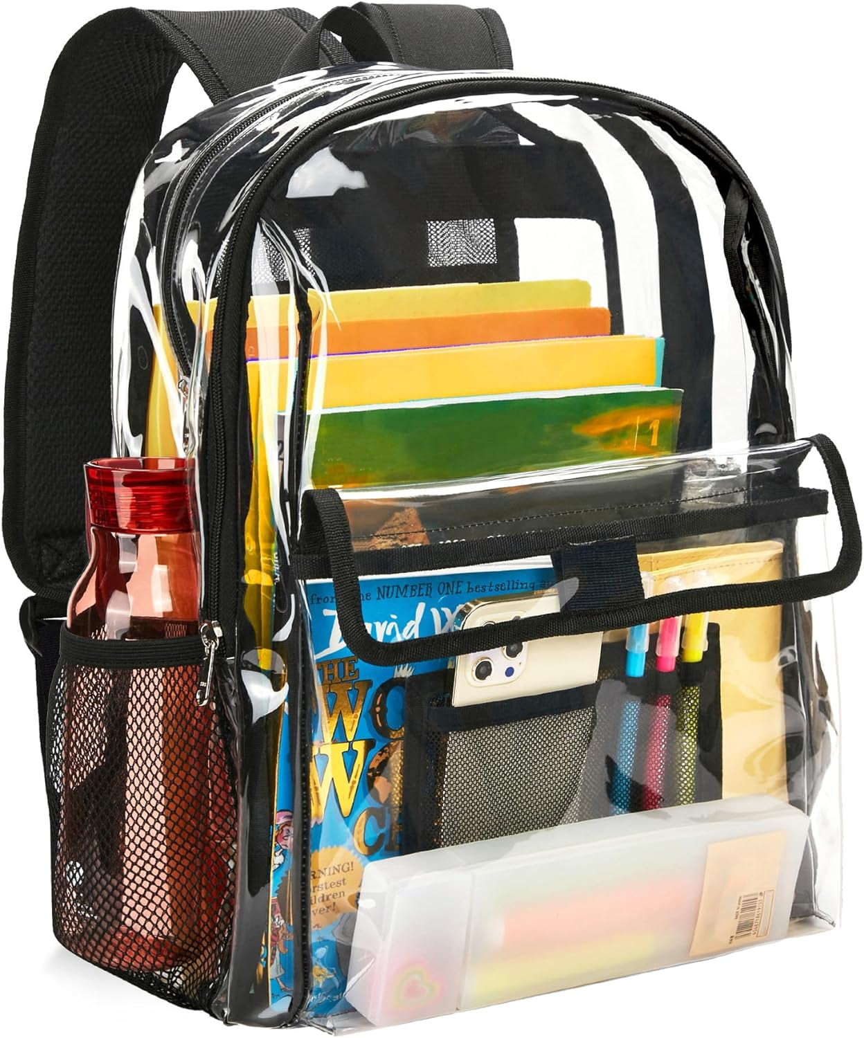 Clear Backpack Heavy Duty Clear Bookbag with Multi pockets See Through Backpack Large Transparent backpack for College Work Travel Black Walmart