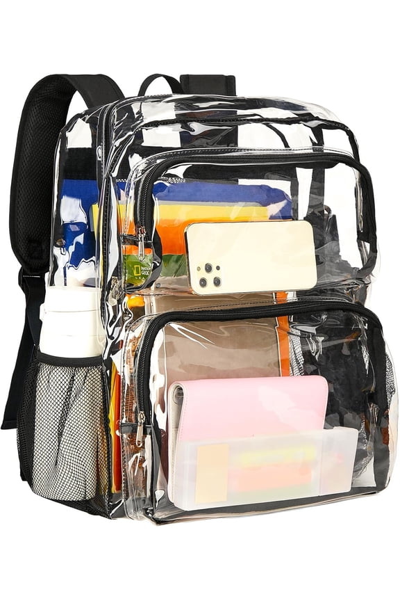 Clear Backpack Heavy Duty - Extra Large Clear Bookbag Transparent Backpacks See Through Backpack for College Work Travel Festival - Black