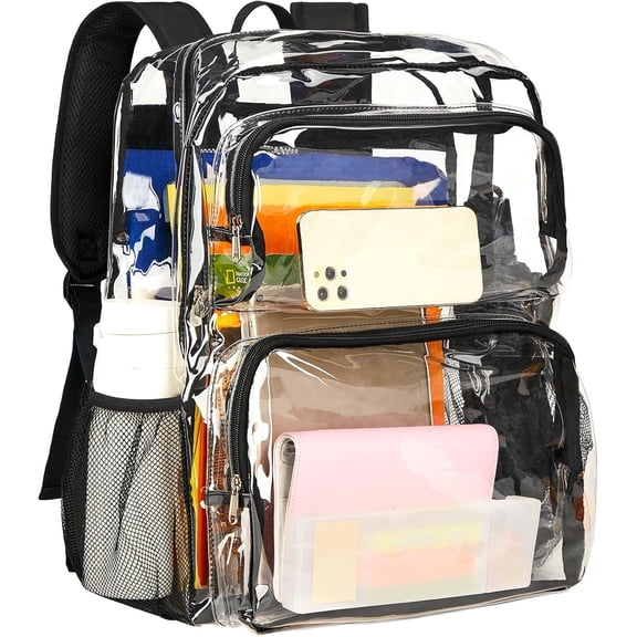 Clear Backpack Heavy Duty - Extra Large Clear Bookbag Transparent Backpacks See Through Backpack for College Work Travel Festival - Black