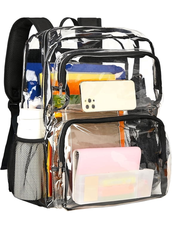 Clear Backpack Heavy Duty - Extra Large Clear Bookbag Transparent Backpacks See Through Backpack for College Work Travel Festival - Black