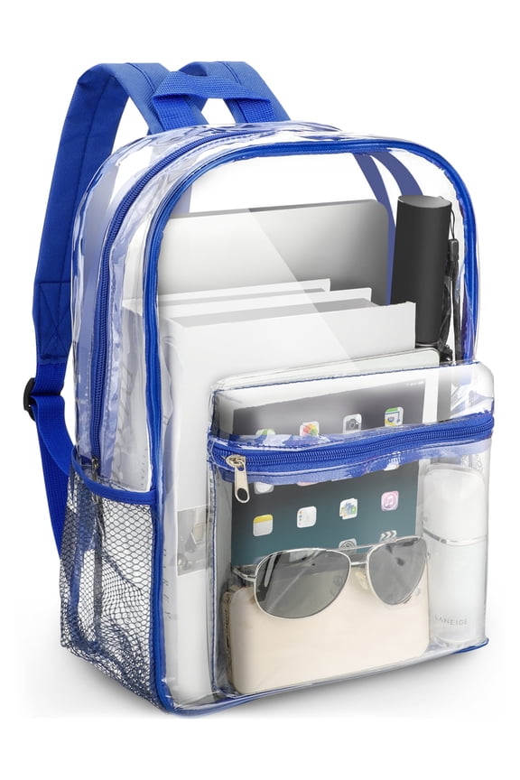 Clear Backpack,Heavy Duty PVC Transparent Backpack,See Through Bookbag for Stadium,Travel,School,Black