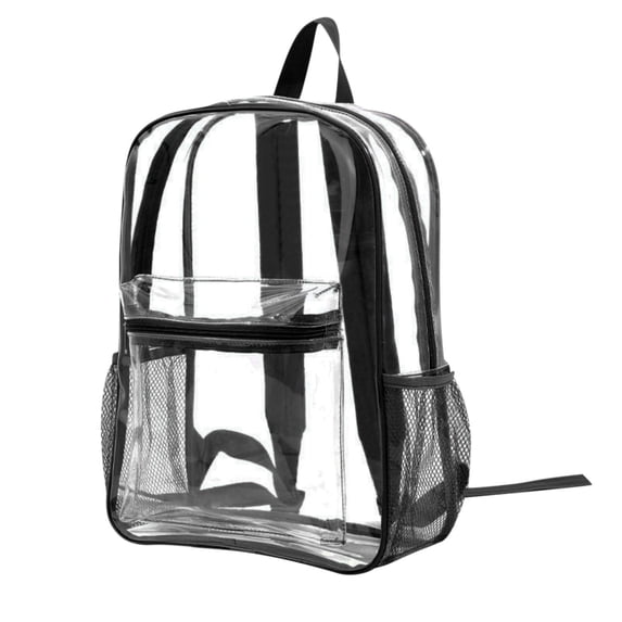 Clear Backpack, Heavy Duty PVC Transparent Backpack, with Reinforced Strap Stitches, Large Capacity for College, Workplace - Black