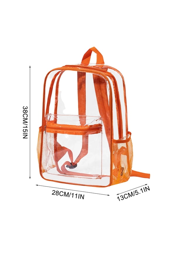 Clear Backpack Heavy Duty PVC Transparent Backpack with Reinforced Strap Stitches & Large Capacity for College Workplace Orange
